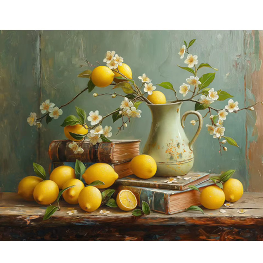 FANQING Diamond Painting Set mit Zitronen und Granatapfel in einer Vase, Mosaik Stickerei Kit für die Wanddekoration in Mehrfarbig - Bild 4