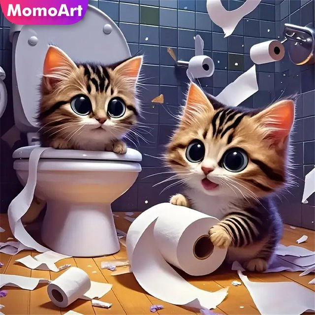 Momoart DIY Diamantmalerei Katze Muster als Mosaik-Strassbild für Erwachsene in Mehrfarbig, Durchmesser: 20 cm - Bild 1