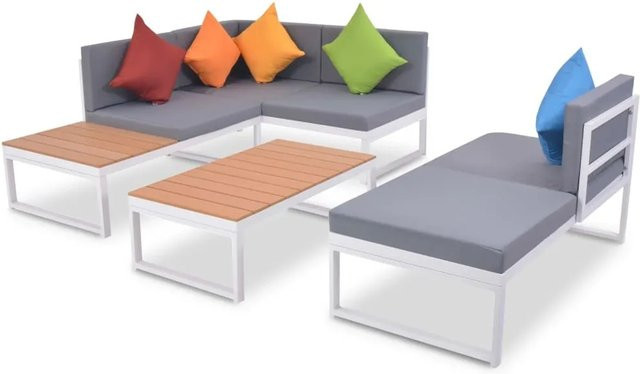 vidaXL 4-tlg Garten-Lounge-Set modern aus Aluminium und WPC mit Auflagen in Multicolor - Bild 1