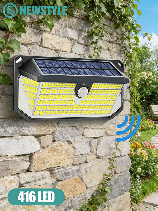 Wasserdichte LED Solarleuchten für Außenbereich mit 300 LEDs, Bewegungssensor und 3 Modi, winkelverstellbare Gartenleuchten in Schwarz für Terrasse und Garten - Bild 7