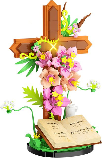 Gobricks MOC Jesus Kreuz Tulpe Bibel Blume, Bausteine Spielzeug - Bild 1