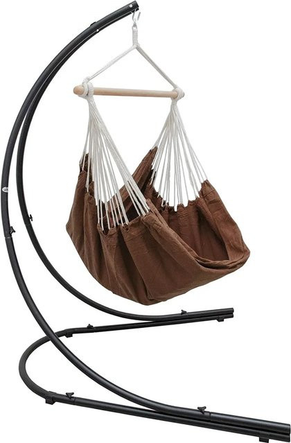 AMANKA Hängesessel mit Gestell Bali in Braun aus Baumwolle, 360 Grad drehbar, Höhe: 210 cm, Breite: 160 cm, Tiefe: 150 cm - Bild 1