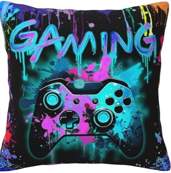 JMG Clothing Neon Graffiti Gaming Kissenbezüge für dein Spielzimmer, Mehrfarbig, B/B: 50 x 50 cm - Bild 1