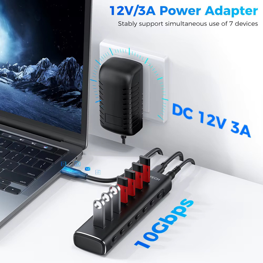 RSHTECH 7-in-1 USB 3.2 Hub Dockingstation mit 10 Gbit/s Datenübertragung und einzelnen Touch-Schaltern, Schwarz - Bild 4