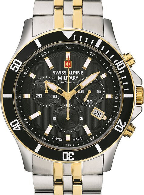 Swiss Alpine Military Chronograph, Quarz, Edelstahl, Schwarz, 42 mm, Herren - Bild 1