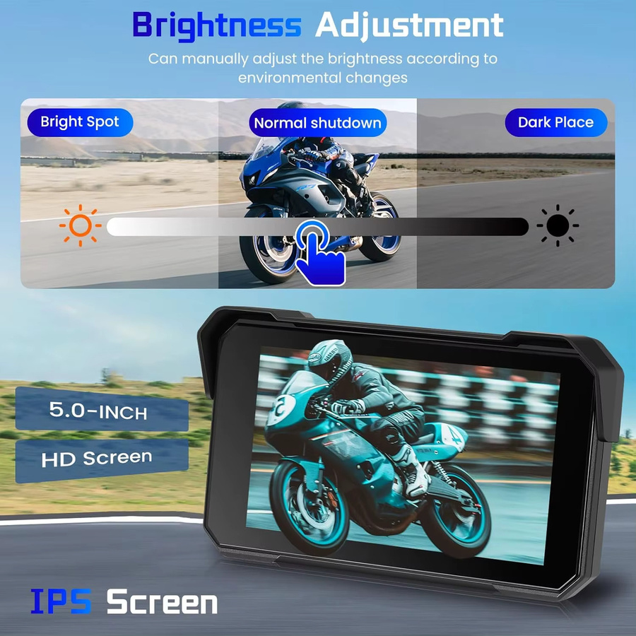 Jansite GPS Motorrad Navigation Display mit CarPlay und Android Auto, tragbares digitales Moto Dashboard in Schwarz - Bild 3