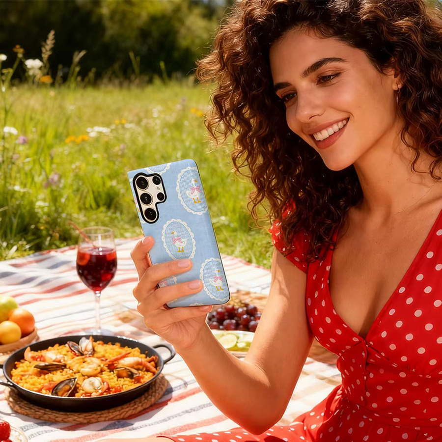 Handyhülle mit Entlein und rosa Schleife für Samsung Galaxy S25 Ultra, S24 und S23 Ultra Plus in Pink und Blau mit glänzender doppellagiger Rückseite - Bild 4