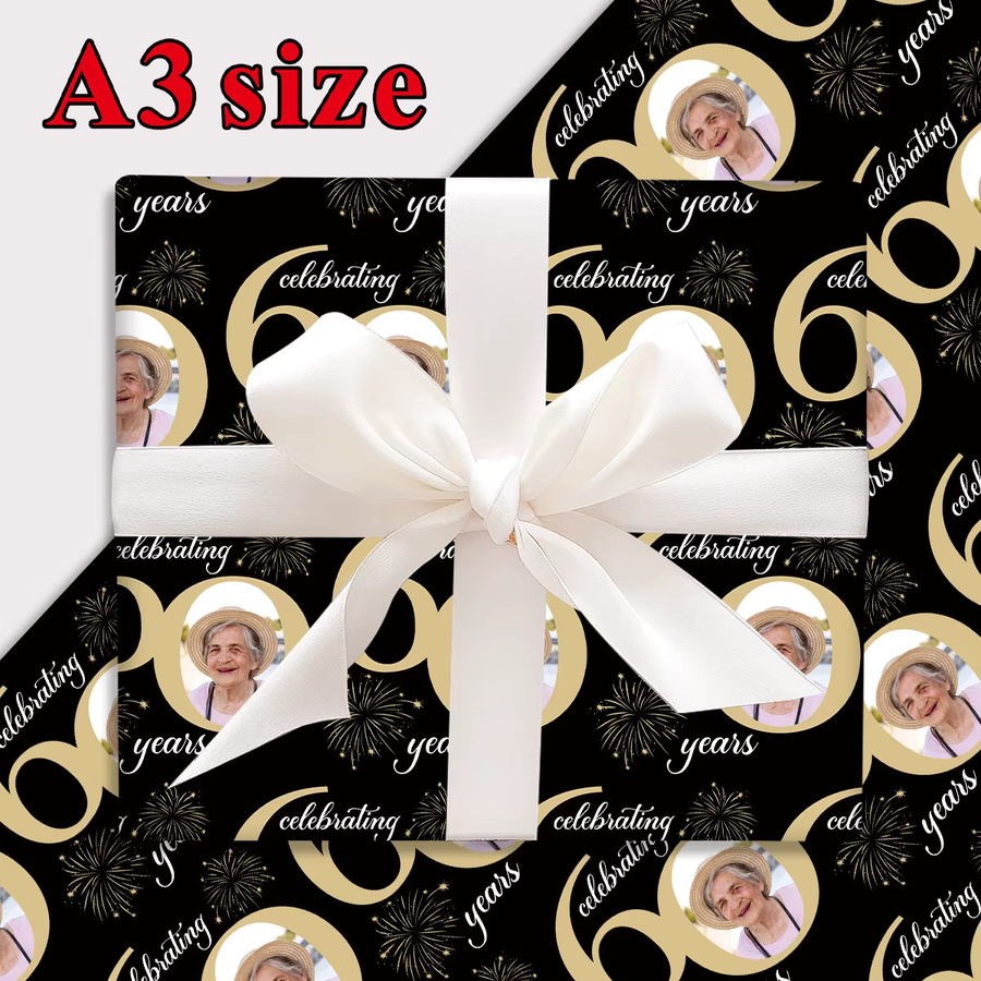Personalisiertes Foto-Geschenkpapier für Geburtstage, 3 Blatt, Schwarz, für deine Partydekoration und DIY-Geschenkverpackung - Bild 3