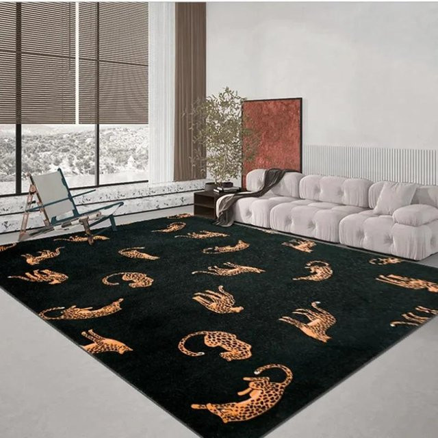 Binchi Furniture Luxus-Teppich mit Leopardenmuster in Schwarz, rutschfest und maschinengewebt, B/T: 120 x 160 cm - Bild 1