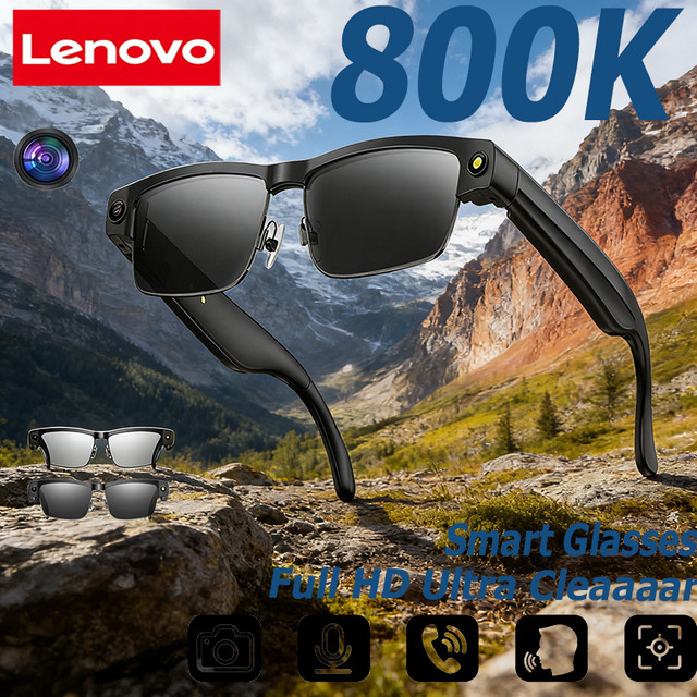 Lenovo HD AI Smart-Brille in Schwarz mit photochromen Gläsern, Kamera, Bluetooth-Anruffunktion, Sprachassistent, Musikplayer und Übersetzungsfunktion - Bild 1