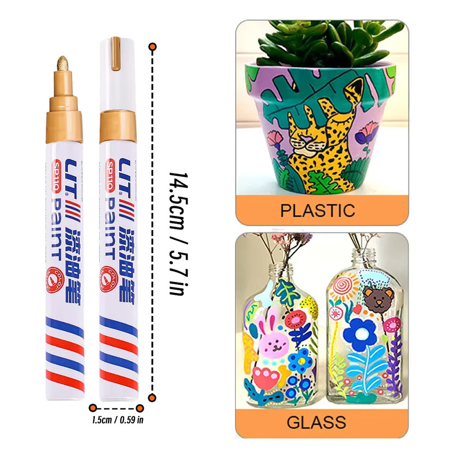 10er-Pack Permanente Marker in 8 Farben, Wasserfeste Fineliner für Reifenprofil, Gummi, Stoff und Metall, Strichstärke 3mm, Farben: Weiß, Gold, Silber und Multicolour - Bild 2
