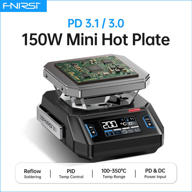 FNIRSI HT-P1 Mini-Heizplatte 150W in Silber, PD3.1/3.0 Typ-C Konstanttemperatur-Vorheizstation für PCB SMD Elektronik-Reparatur - Bild 1