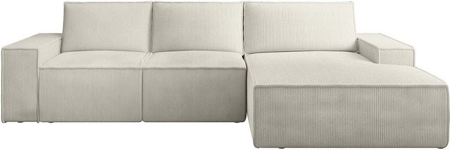 Vente-unique Schlafsofa Amelia in Beige mit Cord-Bezug und L-Form - Bild 1