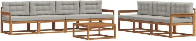 vidaXL Outdoor-Sofagarnitur 8-teilig aus Akazienholz mit Kissen in Grau und Natur - Bild 1