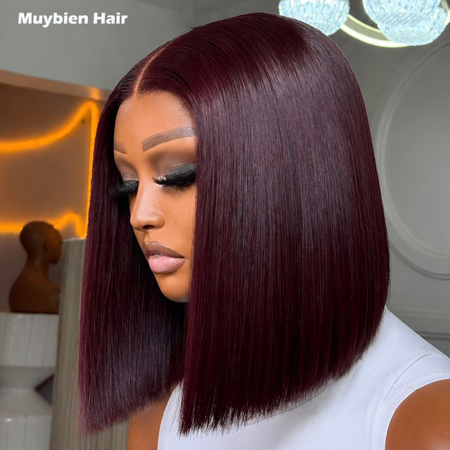 Muybien Hair Bob-Perücke, Vietnamesisches Echthaar, Dunkel-Burgunderrot - Bild 1