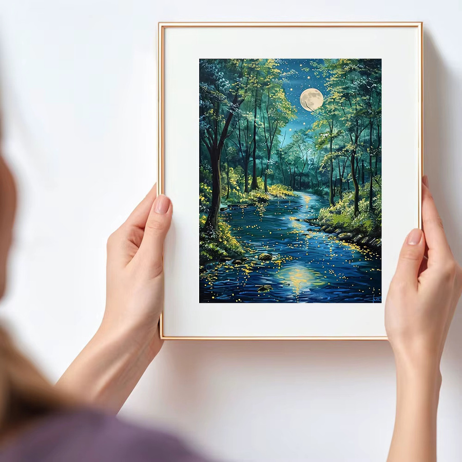 Huacan Diamantgemälde Wald Mond Landschaft Mosaik Komplettset, Mehrfarbig, B/H: 30 x 20 cm - Bild 3