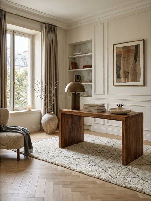 Schreibtisch aus Sheesham Massivholz von KADIMA DESIGN im Landhausstil, Braun, B/T/H: 160 x 80 x 76 cm - Bild 1