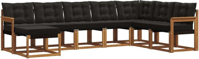vidaXL Outdoor-Sofagarnitur 8-teilig L-Form aus Akazienholz und Textilene in Natur und Schwarz mit UV-beständigen Kissen - Bild 1