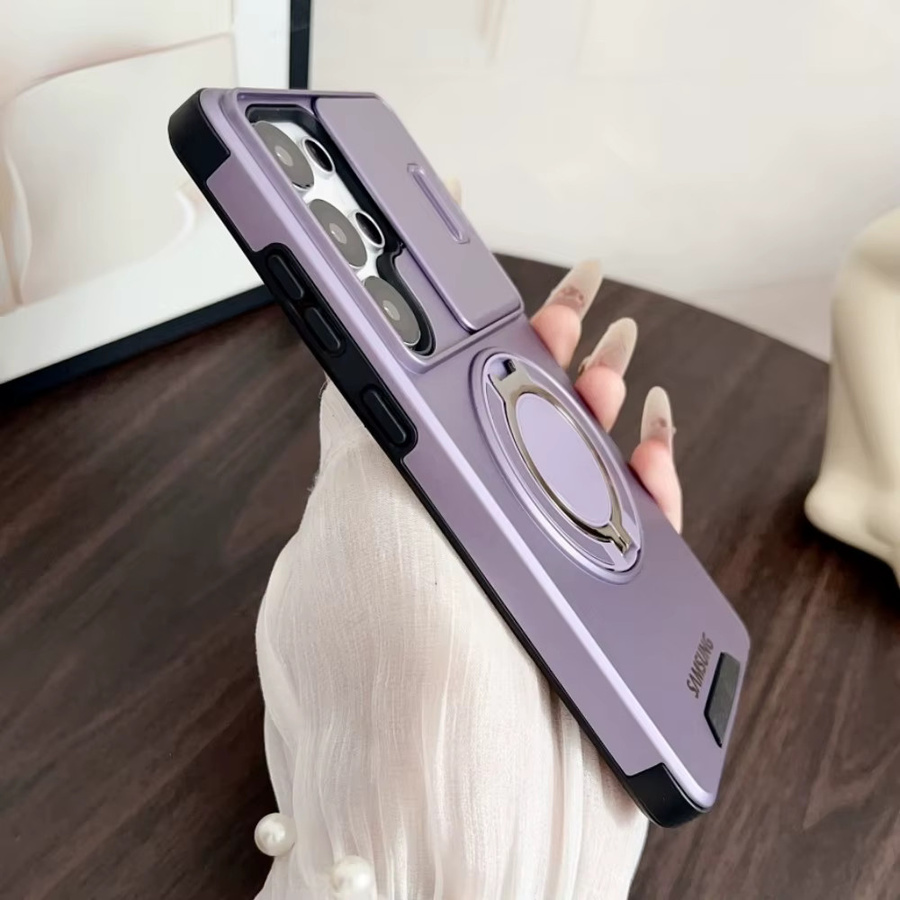 Magnetische Schutzhülle mit Kameraschutz und Ständerfunktion für Samsung S26 Ultra Plus, S25 Ultra und S24 FE, MagSafe kompatibel, Farbe: Orange - Bild 2