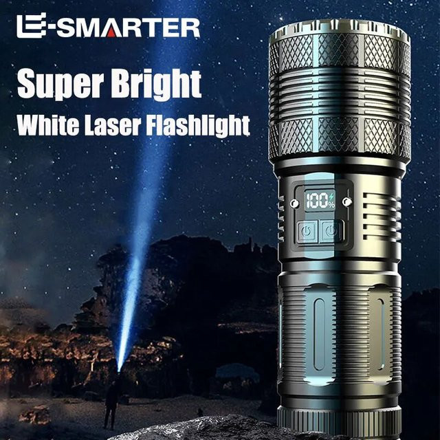 ESMARTER Hochleistungs LED Taschenlampe aus Aluminium mit Zoom und Digitalanzeige in Silber - Bild 1