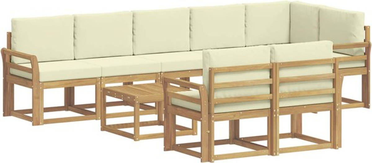 vidaXL Outdoor-Sofagarnitur aus Akazie mit 9-teiligem Set und Polyester-Kissen in Weiß und Beige - Bild 1