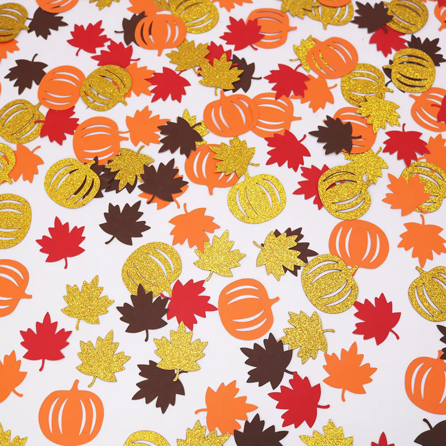 VRISE Herbst-Konfetti aus Papier mit Kürbis- und Ahornblatt-Motiven für Thanksgiving, Halloween und Hochzeiten, 100 Stück - Bild 2