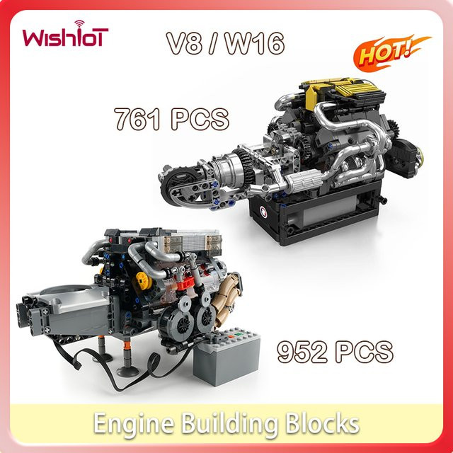 wishiot V8 Motor Bausteine Montage Modell MOC DIY Kleines Partikel Ziegel Set für Fahrzeuge in Mehrfarbig - Bild 1