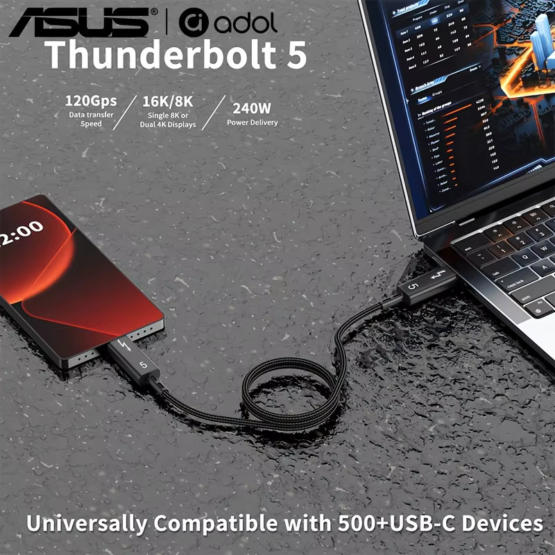 ASUS Thunderbolt 5 USB-C Kabel in Schwarz mit 120Gbps Datenübertragung und 240W Power Delivery für MacBook, iPad, iPhone und Android - Bild 3