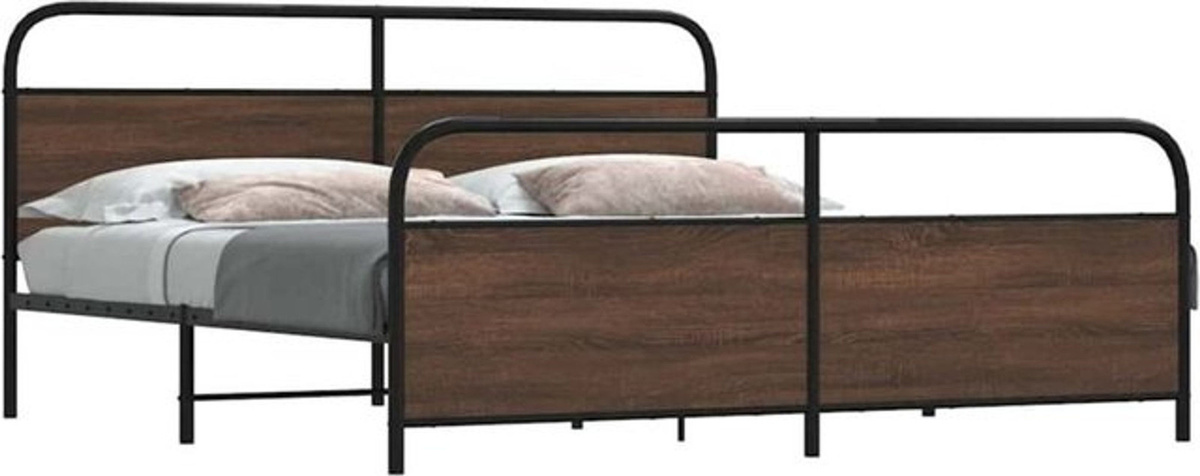 Metallbett vidaxl in Braun mit Eichen-Optik im Industrial-Stil, B/T: 200 x 200 cm - Bild 1