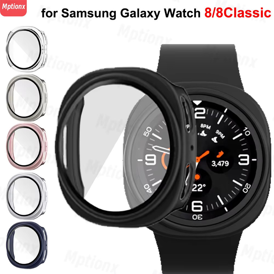 Mptionx Schutzhülle mit gehärtetem Glas und Displayschutzfolie für Samsung Galaxy Watch 8 (44 mm und 40 mm) in Blau - Bild 4