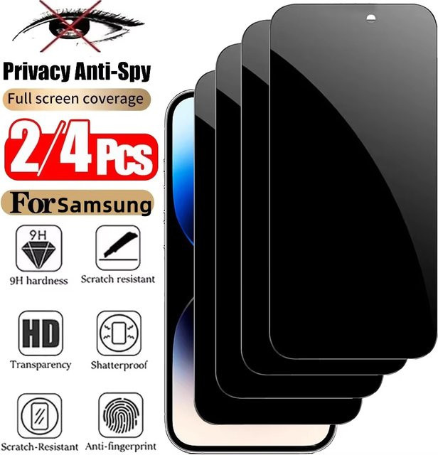 Privatsphäre Displayschutzfolie aus Glas für Samsung Galaxy S25 S24 Ultra S23 FE S22 Plus A56 5G A55 A07 A26 A36 A54 A73 A17 A53 Anti-Spy Schutzfolie Transparent - Bild 1