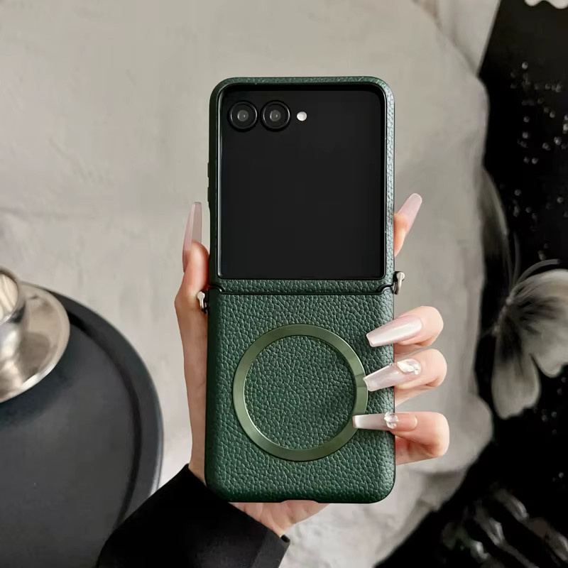 Retro Handyhülle aus PU-Leder mit Haken für Motorola Moto Razr, Farbe: Grün - Bild 1