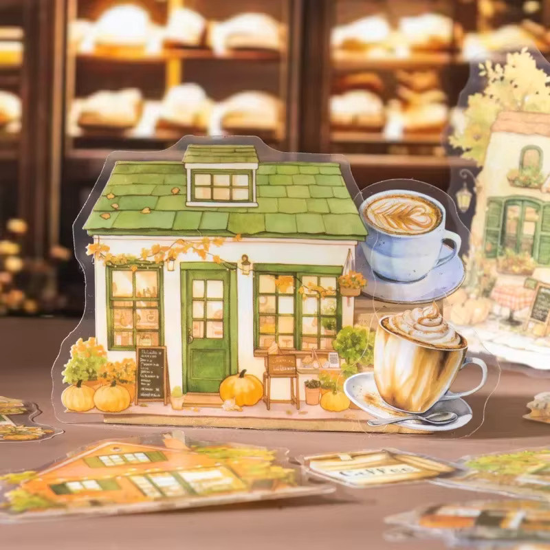 Leaffei Scrapbooking Aufkleber Set Romantisches Café Motiv in Grün, 25 Blatt Packung, B: 13,6 cm, H: 9,7 cm - Bild 3