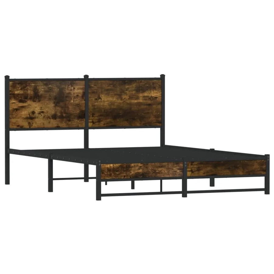 vidaXL Metallbett in Räuchereiche ohne Matratze, klassisches Design aus Stahl und Holzwerkstoff, Farbe: Braun, B/T/H: 137 x 190 x 91,5 cm - Bild 2