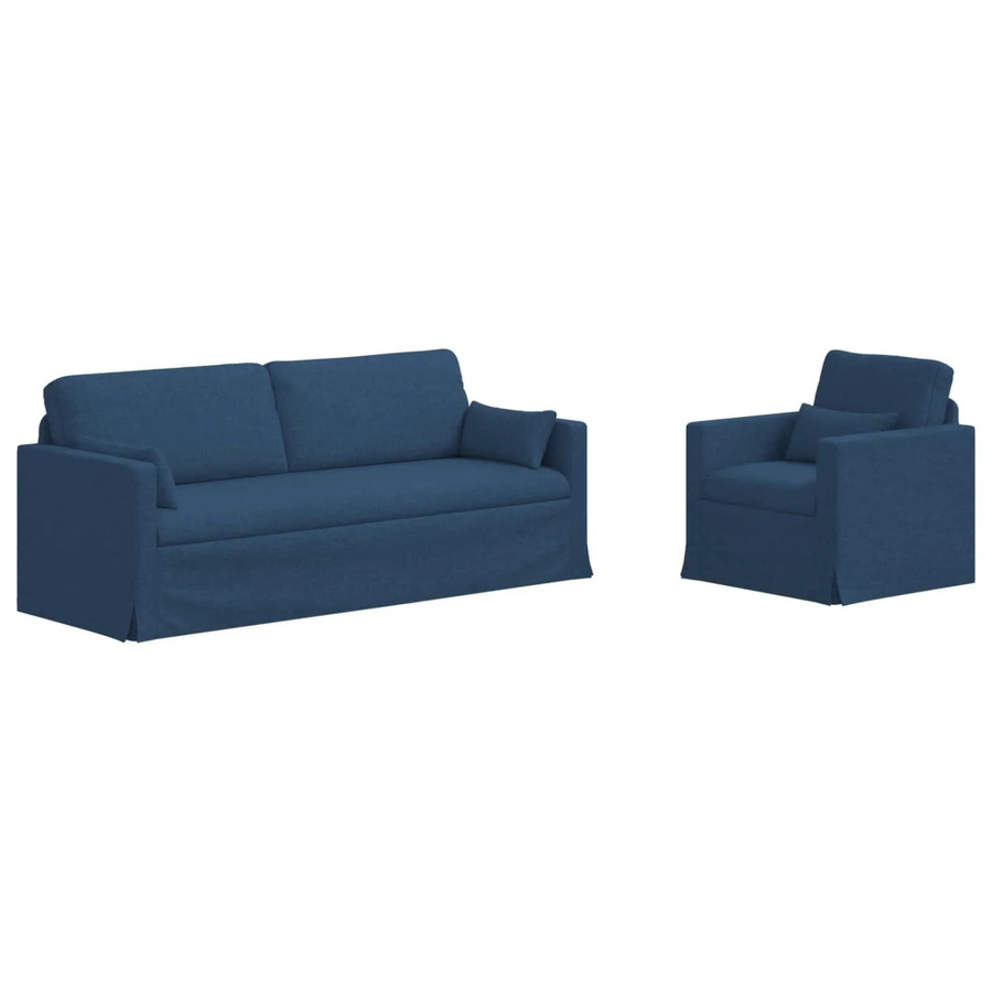 vidaXL 2-teiliges Sofa Blau aus Stoff mit Metallrahmen und Armlehnen B/T/H: 198 x 78 x 80 cm und 78 x 78 x 80 cm - Bild 2