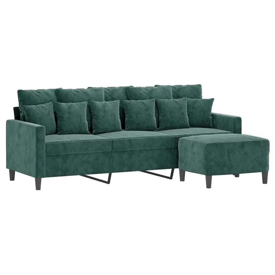 vidaXL 3-Sitzer-Sofa mit passendem Hocker in Dunkelgrün aus Samt mit modernem Design - Bild 2