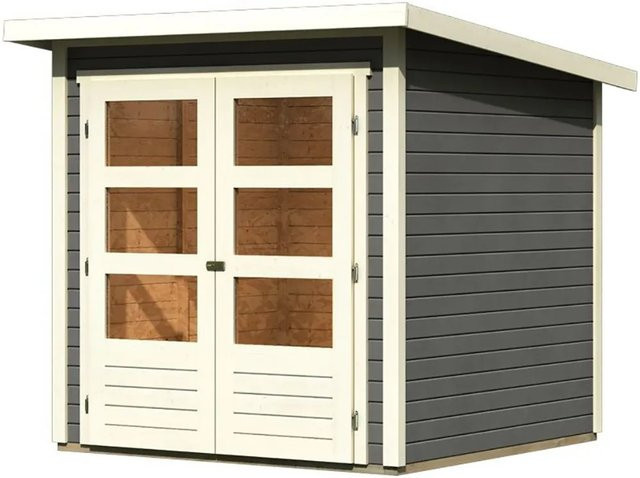 Karibu Holz-Gartenhaus Sitten Pultdach in Terragrau, lackiert, B/T: 182 x 182 cm, Höhe: 197 cm - Bild 1