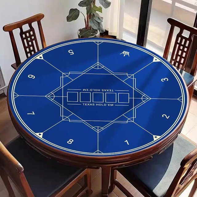 HomeHarmony Runde Poker-Tischdecke aus Kristall-Samt in Blau, Fleckenresistent und Rutschfest, Durchmesser: 70 cm - Bild 1
