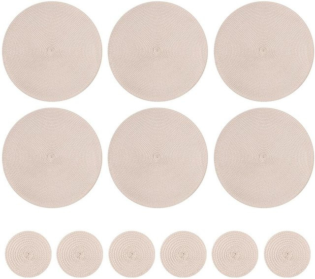 YTO Home 1 Set aus 6 runden geflochtenen Tischsets und Untersetzern in Beige, rutschfest und hitzebeständig - Bild 1