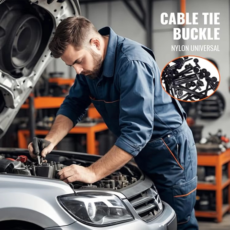 Nylon-Kabelbinder mit Schnalle und Stiftknopf in Schwarz, universelle selbstverriegelnde Befestigungsriemen für die Autoreparatur - Bild 3