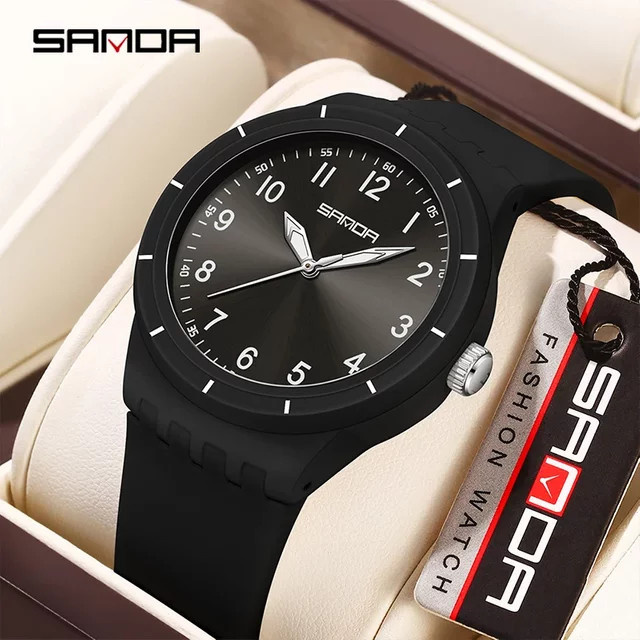 SANDA Armbanduhr, Quarzuhr, Schwarz, Silikon, Unisex, 5 ATM - Bild 1