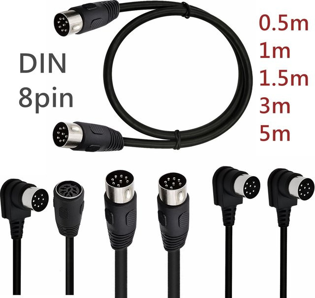 UXG DIN 8-poliges Audio-Verlängerungskabel mit 90-Grad-Winkel, Stecker auf Stecker und Buchse, Schwarz - Bild 1