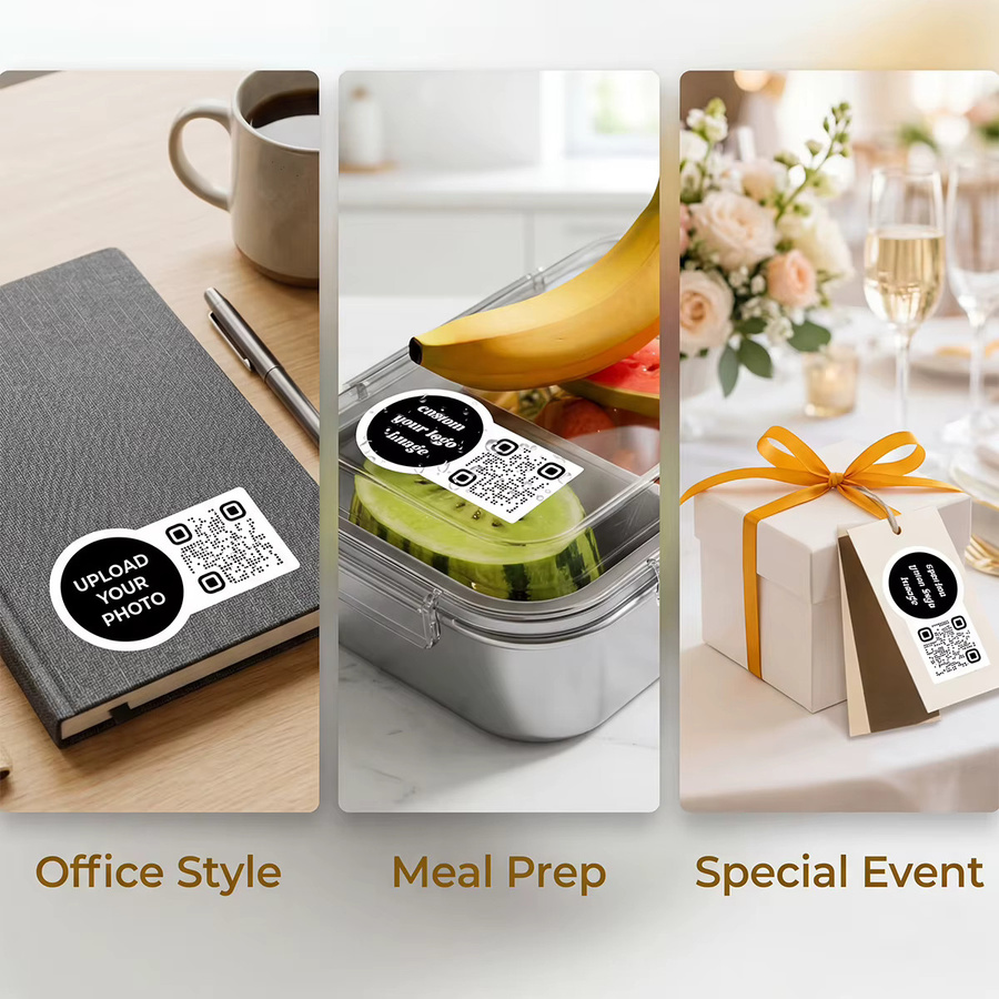 Personalisierte QR-Code-Aufkleber mit Logo in Beige und Weiß aus Papier für professionelle Geschäftsetiketten - Bild 2