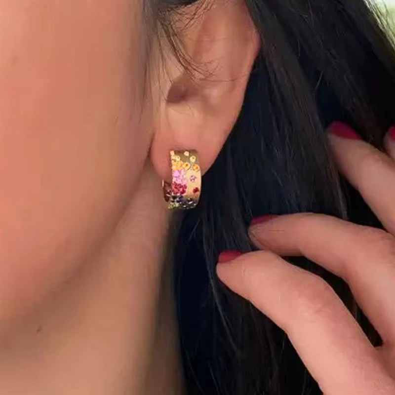 Huitan Bunte Creolen, Gold, Zirkonia, Damen - Bild 3