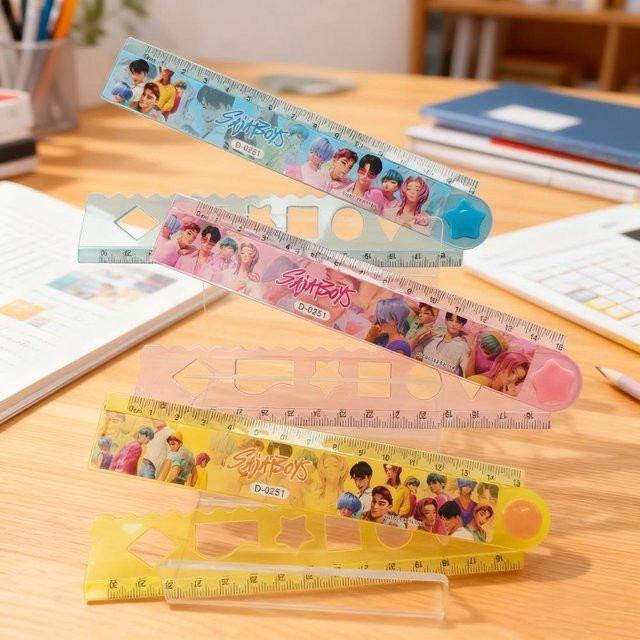 Yiran toy 1 3-teiliges Anime Kpop Dämonenjäger Huntrix Rumi Mathe-Messwerkzeug-Set aus Kunststoff, Multicolor, Länge: 30 cm - Bild 1