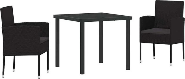 vidaXL Garten Essgruppe 3-teilig aus Poly-Rattan und Stahl in Schwarz mit Sicherheitsglas und Kissen - Bild 1