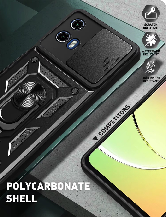 Magnetische Schutzhülle für Motorola Moto G04 und G24 mit Ring und Kamera-Objektivschutz in Schwarz oder Grün - Bild 3
