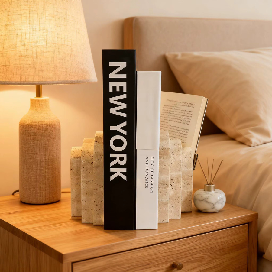 Moderne Buchstütze aus natürlichem Travertin-Marmor in Beige für Schreibtisch und Bücherregal - Bild 5
