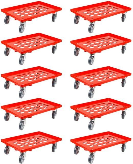 PROREGAL SparSet 10x Transportroller für Euroboxen mit Gummirädern in Rot, B/T: 60 x 40 cm, Traglast 300 kg - Bild 1