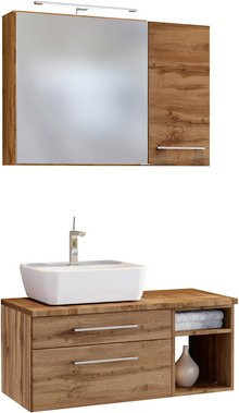 HELD MÖBEL Unterbecken-Set Davos in Eiche Optik mit LED-Beleuchtung, B/H/T: 90 x 200 x 47 cm, Mehrfarbig - Bild 1